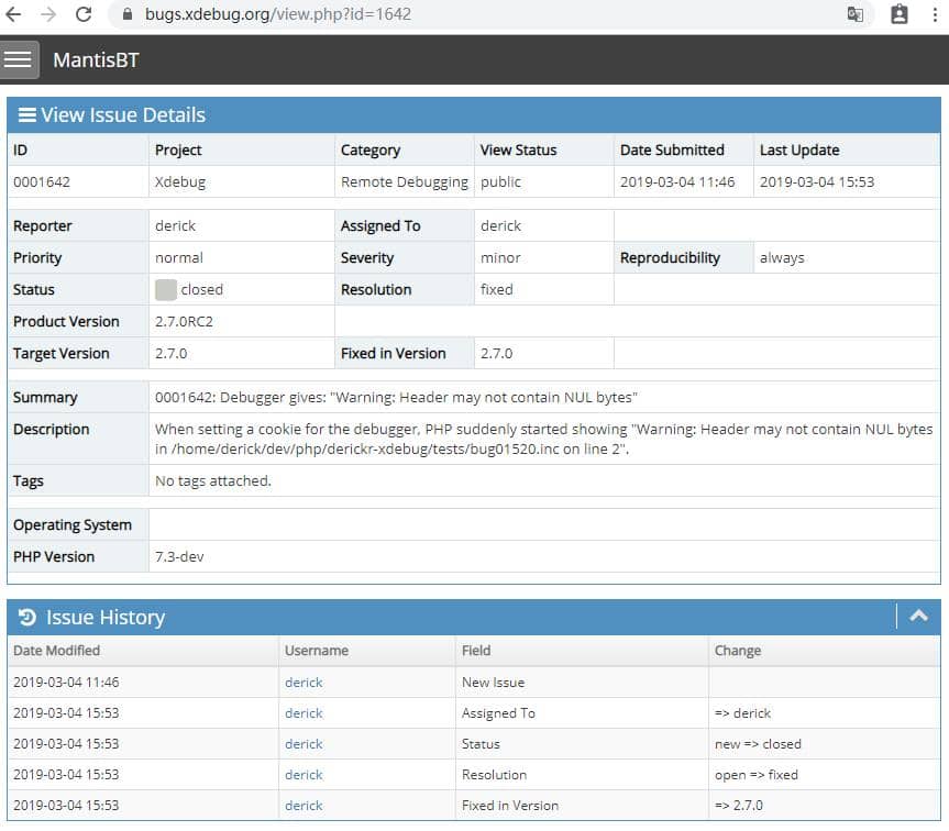 Xdebug v2.7.0RC2 bug - Header may not contain NUL bytes in